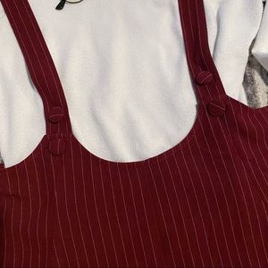 Skirts - Burgundy and White Stripped Overall Skirt Skirts - Burgundy and White Stripped Overall Skirt
